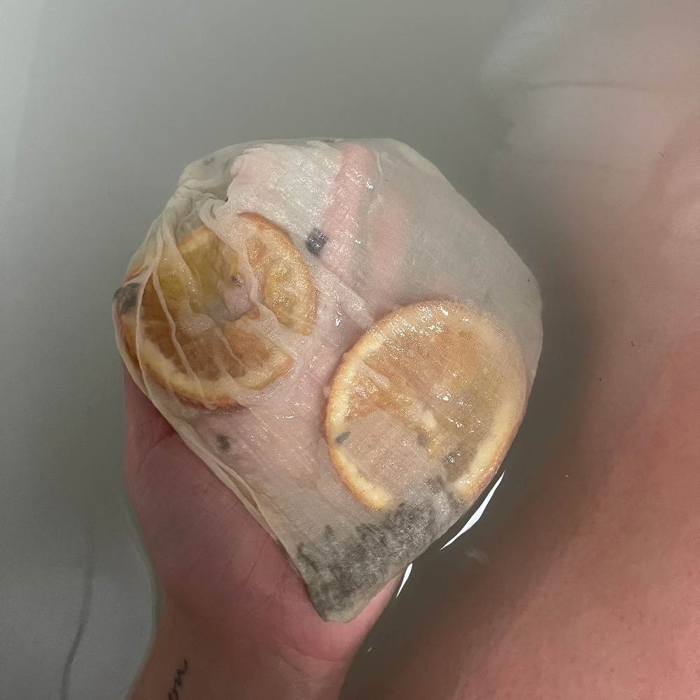 Bath bag in action in a bath tub.