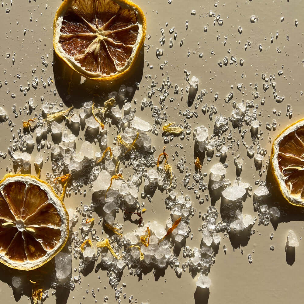 Elevate magnesium bath salts product on a surface.