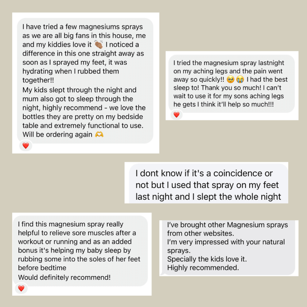 Magnesium oil sprays reviews collage from customers who tested the product before launch.